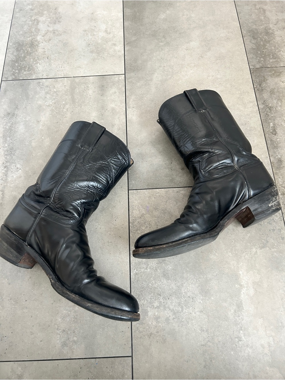 JUSTIN Roper black boots western leather cowboy 9.5 D - Picture 2 of 10